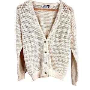 VTG Open Knig Cardigan M Ivory Cream Crochet Button Granny Cottage Y2K 90s Twee